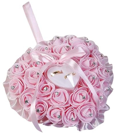 Cuscino per Anelli Matrimonio, Cuscino Porta Anelli Matrimonio per 2 Anelli, Scatola per Anello Scatola per Anelli a forma di Cuore con Fiori di Rosa, Cuscino per Fedi Nuziali Anello di Fidanzamento