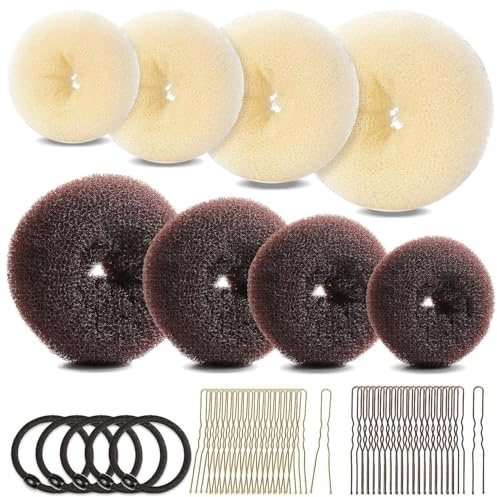 53-Piece Hair Bun Maker Kit Ring Style Donut Bun Shaper Set with Hair Pins - Brown Hair Donuts for Creating Bun Styles, Ideal for Girls, Kids, and Women