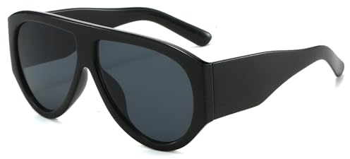 LJCZKA Oversized Square Sunglasses for Women Men 70s Retro Pilot Sunglasses Vintage Wrap Around Chunky Thick Frame Sun Glasses UV400 Protection (Black Grey)