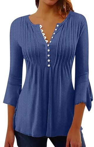 Cocila Camicette da Donna Eleganti E Casual con Scollo A V Camicie Abbottonate Camicetta Tunica Maniche 3/4 Svasata Pieghe Casacche Estive Camicette Bianche Cotone Maglie Maniche Corte