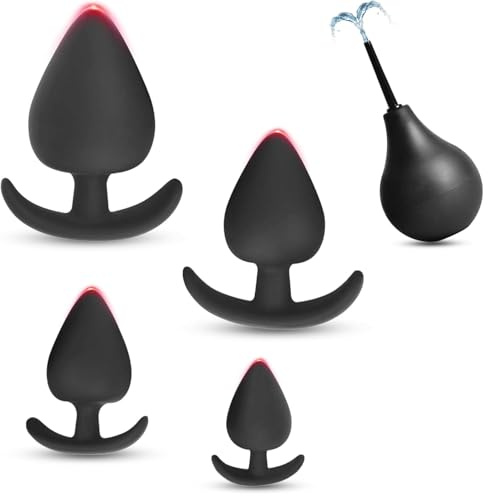 BDSMAGE 4 Pièces Plug Anale en Silicone avec Douche Anale, Dilatateur Anal Gode ​​Anal Ensemble de Jouets Sexuels pour Femmes Hommes