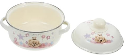KICHOUSE Pentola Smaltata 16 Cm per Zuppa e Stufato Coperchio, Manici Sicuri e Fondo Piatto per Cottura Uniforme, per Pasta Istantanea e Piatti Casalinghi
