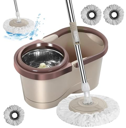 Juego de fregona y Cubo, fregona automática, diseño de escurridor Que Ahorra Mano de Obra, Herramienta eficiente, Limpieza sin Esfuerzo, para Salas de Estar, Cocina, balcón, Sala de Estudio, fácil