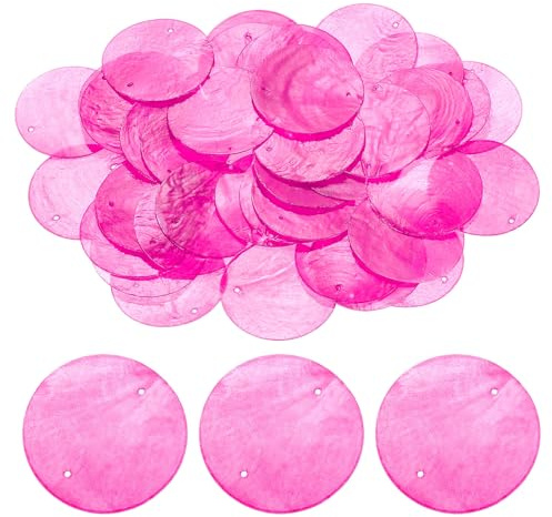 sourcing map 100Pcs 50mm Round Capiz Sea Shells, Round Natural Capiz Shells Discs Charm with Hole for Seashell Wind Chimes Curtain Home Decoration, Pink