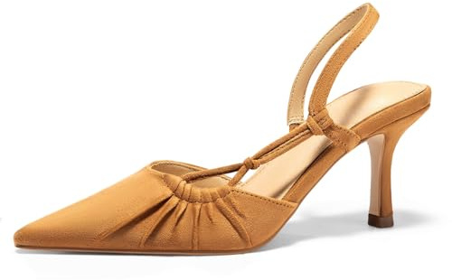 Coutgo Womens Slingback Kitten Heels Closed Pointed Toe Pumps D'Orsay Wedding Party Dress Shoes, Light Brown, Size 8