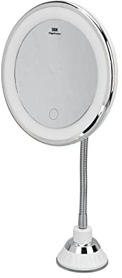 KIMISS LED -Make -up Spiegel mit 10 facher Vergrößerung, Verstellbarer Helligkeit, 3 Lichtfarben und Saugnäpfe Design für Makellose Make up Anwendung