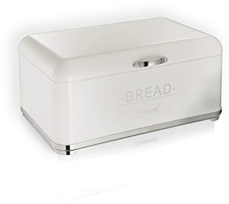 Maestro MR1677 Panera retro de acero, fiambrera con tapa y letras, gran fiambrera en diseño vintage para una organización elegante de la cocina (blanco/plateado)