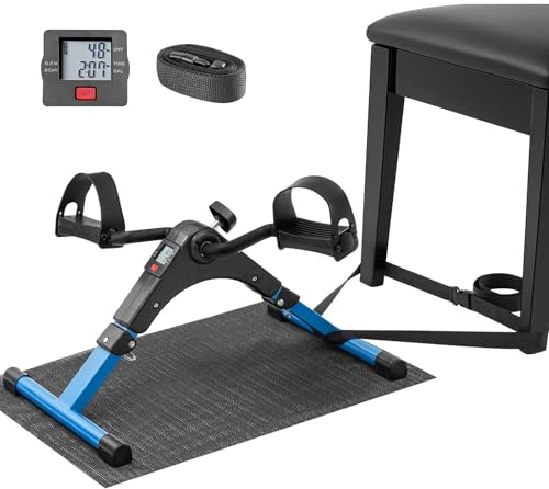 Trintion Mini Exercise Bike, Pedal Exerciser with LCD Display, Leg Exercise Machine, Portable Folding Trainer Adjustable Resistance Fitness Exercise Equipment with Non-Slip Mat and Fixed Strap (blue)