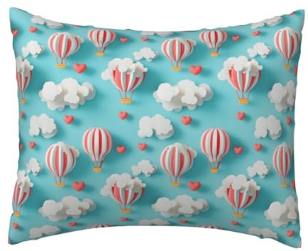 Federa per cuscino con stampa di cuori e nuvole e palloncini in stile cartone animato, dimensioni standard, 50 x 66 cm, con cerniera, super morbide, traspiranti, resistenti alle pieghe e alle macchie