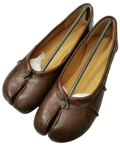 SLJYM Moderna dansskor i mjukt läder, med delning, för kvinnor, tabi, balett, platta skor, höstiga bekväma promenadskor, loafers, vardagliga flickor, Brun, 37 EU
