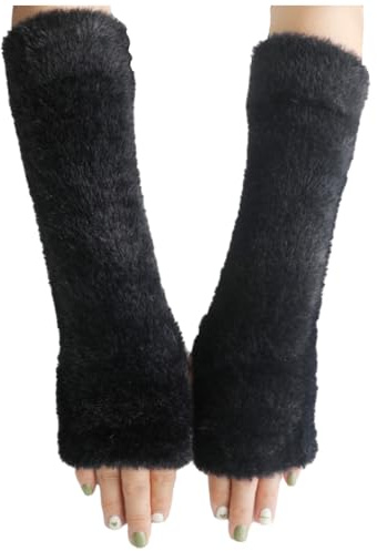 1 Paar Armstulpen Damen Winter,Ohne Daumen Arm Stulpen,Weiß Fingerlose Handschuhe Arme Handstulpen,Weiße Armwärmer Pulswärmer Lange Sleeve Warmers,Hände Handwarmers für Winte Herren Kinder (Schwarz)