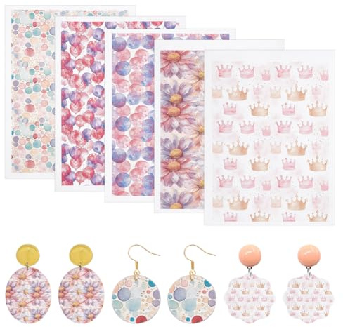 UNICRAFTAL 5 hojas 5 estilos papeles transferencia arcilla polímero serie pintura al óleo papel transferencia cerámica calcomanías Underglaze para fabricación Colgantes papel transferencia arcilla