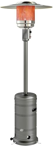 Outsunny Estufa de Gas Butano, 13000W, Calefactor de Exterior a Gas Portátil con Temperatura Ajustable, Protección contra Vuelcos, Encendido Piezoeléctrico y Ruedas, para Butano y Propano, 7 m², Gris