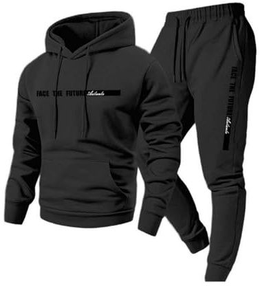 Genérico Chandal Hombre Completo Chandal Completo Hombre Deporte Sudadera Termica Gimnasio Conjunto Invierno Mens Activewear Clásico 2#Negro M