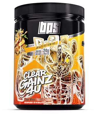 BPS PHARMA ClearGainz4U – Clear Whey Protein Isolat ohne Zucker – Für Muskelaufbau, Diät & Recovery – 24 g Protein pro Portion – Laktosefrei & Fettfrei – Multivitamin Geschmack – 908 g