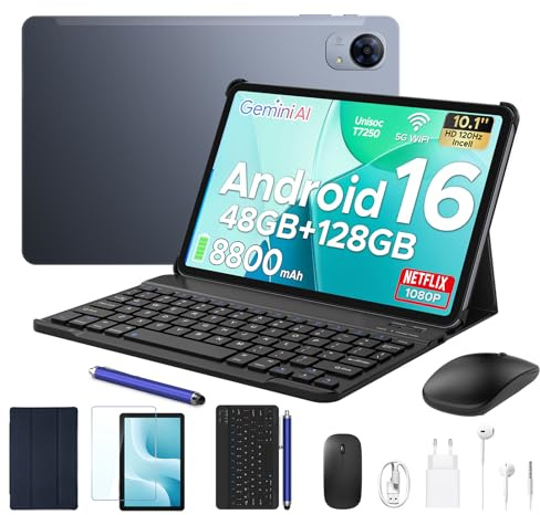 P10 PRO 10 Inch Tablet, Android 16 Tablet, 120Hz 48GB+128GB/TF 2TB, Android tablets T7250 Octa-Core, 8800mAh Battery, Widevine L1, Gemini AI, 13MP+5MP, Tablet with Keyboard/Pen/Mouse/Earphone,Gray