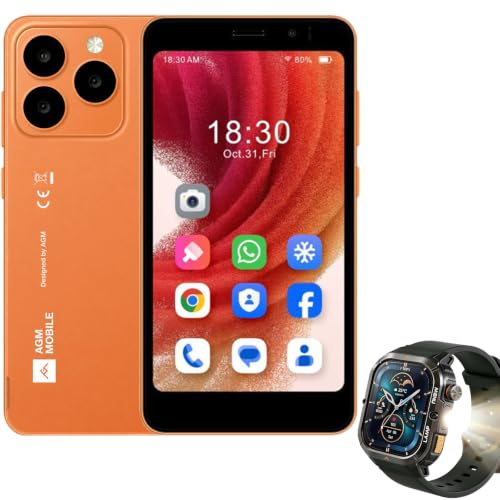 AGM Pack N2 Mini Arancione 3+32GB IP54 Doppia SIM + Orologio Legion3 AMOLED IP68 Torcia Rugged Uomo