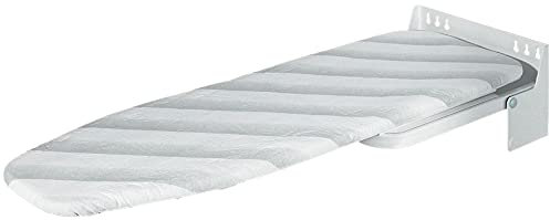 Gedotec Bügelbrett Klappbar IRONFIX Bügeltisch-Bezug mit grauen Streifen | Klapptisch 180° drehbar | Stahl weiß | Wand-Bügelbrett für Wandmontage | Made IN Germany | 1 Stück mit Befestigungsmaterial