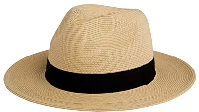 Pineapple&Star Sun Straw Fedora Beach Hat Fine Braid UPF50+ for Unisex (Medium, Beige)