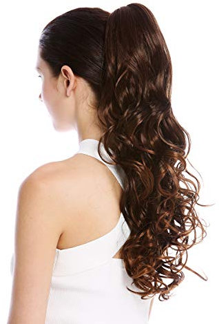 WIG ME UP - DM44-V-2T30 Postiche couette queue de cheval longue bouclée wetlook mèches brun châtain mèches 55 cm