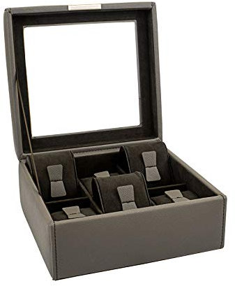 Friedrich23 Bond Uhrenkoffer Taupe – Feinsynthetik 18x18x8,5 cm, Uhren Organizer kompakt
