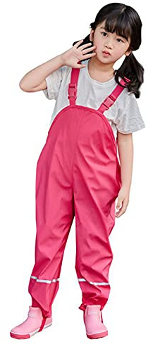 Gaga city Pantalon Impermeable para Niños Niñas,Unisex Outdoor Pantalón de Agua Impermeable Pantalones de Barro Mono Lluvia Rose/122/128