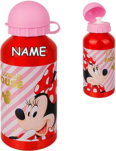 alles-meine.de GmbH Trinkflasche/Sportflasche - - Minnie Mouse - inkl. Name - 400 ml - auslaufsicher - aus Aluminium - Wasserflasche - für Kinder - Aluflasche 0,4 Liter/Alutr..