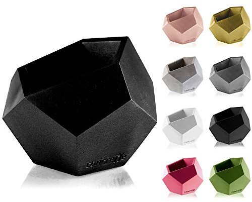 CONCRETTE Blumentopf Blumenkübel Zement-Pflanzkübel Übertopf aus Beton Square Geometric Ø 9 cm/Ø 12 cm | 17 Farben, Black Metallic, Ø 12-21x18x16 cm