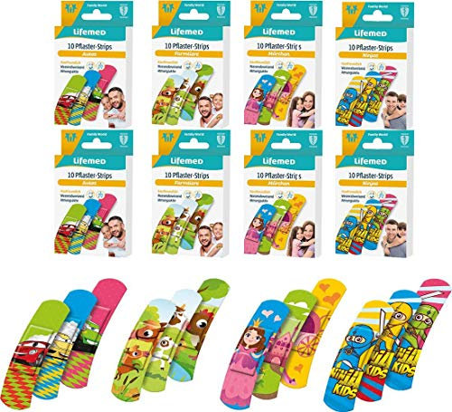 varivendo Notizblock + 80 Stück Lifemed Kinderpflaster verschiedene Motive, 8 Packungen