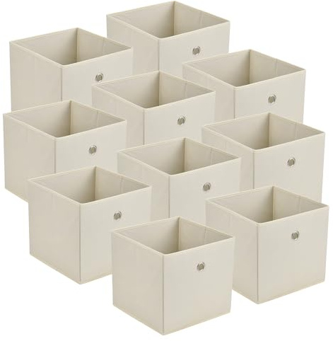 [en.casa] Set di 10 Scatole Pieghevoli Organizer Portaoggetti in Tessuto Cubi Contenitori Cesti per Archiviazione Scaffale Armadio Ripostiglio 28 x 30 x 30 cm - Beige