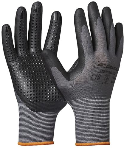 Gebol Multi Flex Eco | Guanti da lavoro con gommini | Guanti in nitrile per una presa sicura | Per uomo | Taglia XL (Gr 10) | Grigio | 1 paio