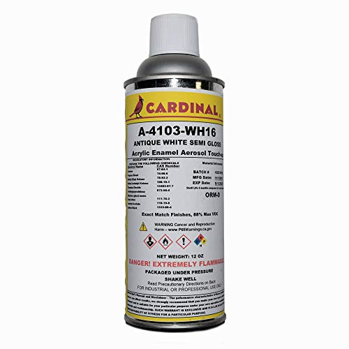 Cardinal Paint WHITE Powder Coat Touch-up Spray Paint | Car Parts and Repair Refinishing Clear Coat for Permanent Sealing of Coated Surfaces (WH16 Antique White Semi Gloss)
