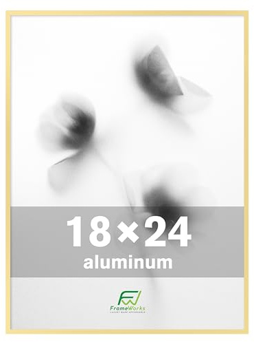 FrameWorks 18x24 Brushed Aluminum Poster Frames – Modern Brushed Metal Design w/Shatterproof Plexiglass, Perfect for Posters, Artwork, Paintings, Wall Displays – Home or Office Decor, Gold - 1 Pack