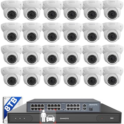 ONWOTE 32 Channel 4K 8MP NVR PoE Security Camera System 8TB, Smart Human Detection, 24 Pcs 5MP HD Indoor Outdoor Wired PoE IP Cameras, 100ft IR, Wide Angle, 2 Storage-Bay, Commercial Grade