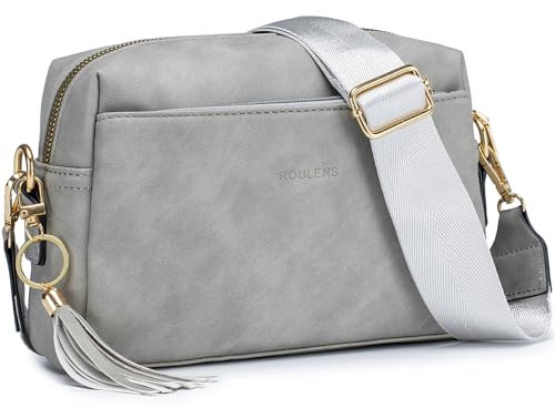 Roulens Kleine Umhängetasche für Damen mit 3 Fächern mit Reißverschluss, Umhängetasche für Damen aus PU-Leder, Handtasche, Damen, Schulterriemen mit breitem verstellbarem und abnehmbarem Gurt,