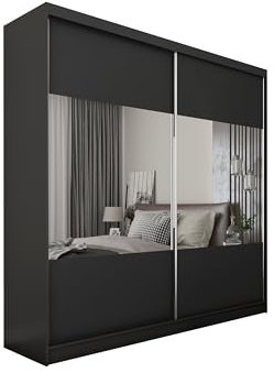 ALTDECOR Kleiderschrank mit Spiegel und Schiebetüren, kugelgelagerte Führungsschienen und Aluminium-Leisten, LED-Beleuchtung (weiß + 16 Farben) und Fernbedienung - CELI - 200 cm Schwarz