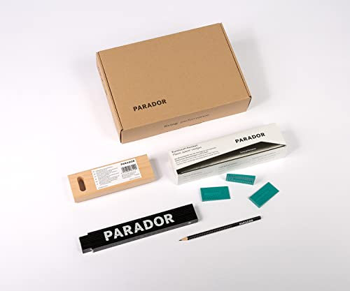 Parador Verlegeset für Parkett - Zubehör zur Verlegung von Bodenbelägen - Ein Set beinhaltet Schlagschutz, Rastkeile, Bleistift und Zollstock