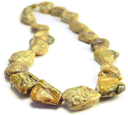 Laboratorio Italiano del Gioiello Echte Bernsteinkette Damen - Baltischer Natur Bernstein - Große Unregelmäßige Steine - Weiß Farbe (50-60cm 50-100gr)