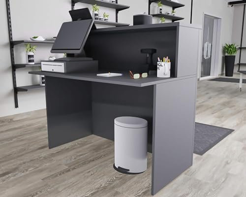 EIGENTLICH Empfangstheke modular moderne Rezeptionstheke Empfangstresen Hotellobby Empfangsbereich Bürotheke Praxistheke mit großer Arbeitsfläche Farbe anthrazit 120x75x110,5cm