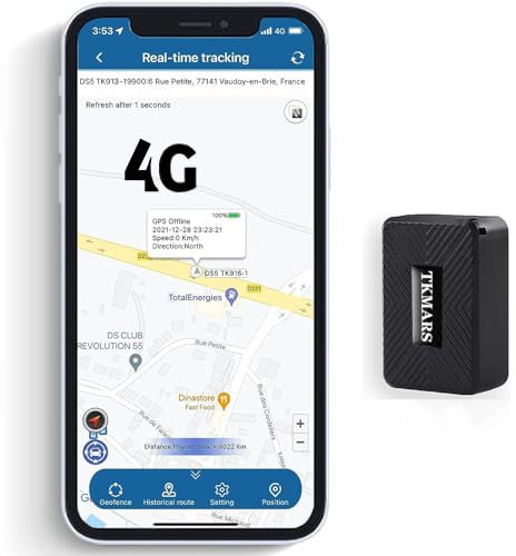 TKMARS 4G Mini GPS Tracker GPS Tracker Auto 25 Tage Standby-Zeit, Stark Magnetisch, Wasserdicht, Echtzeit-Positionierung, 5 Sekunden Aktualisierung, mit Kostenloser App