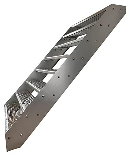 Premium Caillebotis acier Escalier à limon 8 Marches Entièrement galvanisé - Dimensions (L x l x H) 158cm x 140cm x 152cm Résistant aux intempéries et protégé contre la corrosion