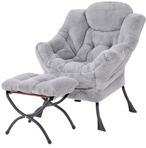 Welnow Lazy Chair mit Ottomane, moderner Lounge-Akzentstuhl mit Armlehnen und Einer Seitentasche, gepolstertes Sofa-Stuhl-Set für die Freizeit, Lesestuhl mit Fußstütze für kleine Räume, Eckstuhl