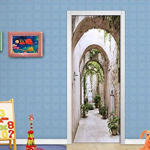 3D Türaufkleber Vintager Bogen Mit Grünen Reben 95 X 215 Cm Türtapete Selbstklebend Fototapete Türpanel Türposter Türfolie Türsticker Pvc Wasserfest Wandbild Wandaufkleber Für Wohnzimmer Kinder Bad S