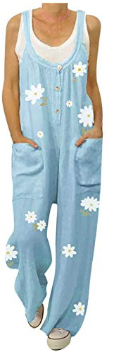 Salopette da donna da lavoro da giardino – Salopette da donna estive in lino, pantaloni estivi larghi con tasche, tuta da lavoro oversize, pantaloni harem, pantaloni vintage