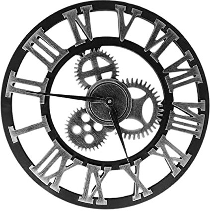 Warmhm Wanduhr Industrial Style 40cm Silber Metallgetriebe Kreative Hängeuhr Retro Zahnraduhr Dekoration Wohnzimmer Schlafzimmer Küche Europäischer Stil