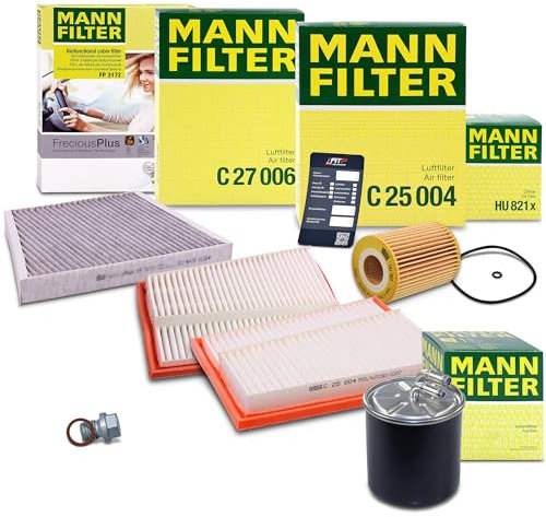 MANN-FILTER Inspektionspaket Filterset 1x Ölfilter, 2x Luftfilter, 1x Innenraumfilter (Aktivkohlefilter), 1x Kraftstofffilter Kompatibel mit MERCEDES-BENZ CLS (C219), E-Klasse (W211)(S211)