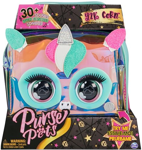 Handväska husdjur, Y2K Corn interaktiv enhörning husdjursleksak och crossbody-väska, över 30 ljud och reaktioner, barnleksaker för flickor och tweens