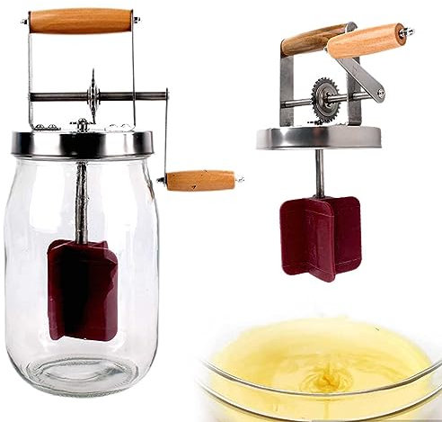 fikujap Máquina de Mantequilla con manivela Manual, transmisión de Acero Inoxidable Manual Hecha de Madera, bedigora Manual, Tarro de albañil para hogar, Cocina, Hornear, 1500 ml