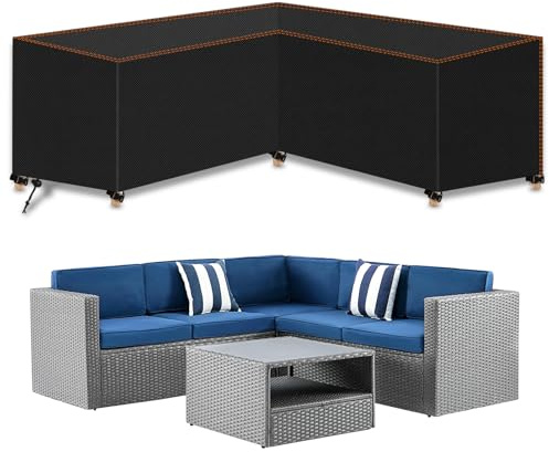 MUPAS L-format skydd trädgårdsmöbler, lounge, trädgårdsmöbler, presenning, vattentät, vindtät, sittgrupp, 420D oxfordtyg, skyddande överdrag, trädgårdsmöbler för L-form, hörnsoffa, 250 x 250 x 110 cm