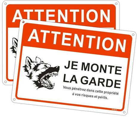 Andchi Lot de 2 Panneaux Attention à ce Chien en Aluminium Panneau de Sécurité Avertissement 18x25cm